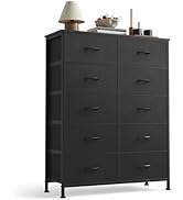 Sweetcrispy 10 Drawer Fabric Dresser Storage Tower with Bins, Tall Chest Organizer for Bedroom Cl...