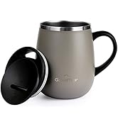 GrandTies Insulated Coffee Mug with Handle- Sliding Lid for Splash-Proof 16 oz Wine Glass Shape T...