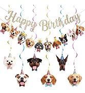 Alynta Dog Happy Birthday Banner Pre-Strung Dog Birthday Party Decorations NO DIY Gold Glitter Ha...