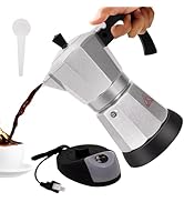 Vaolvpant Electric Aluminum Moka Pot 6 Cup 300ml Espresso Maker with Detachable Base Ideal Coffee...