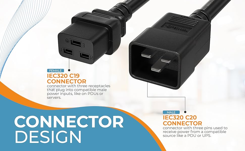 IEC320 C20 to C19 Heavy Duty Extension Power Cord, 12AWG, SJT, 20A/250V