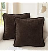 CaliTime Decorative Couch Throw Pillow Covers 18 X 18 Inches Pack of 2 Cozy Chenille Piping Edge ...