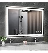 Koonmi 55"x30" LED Mirror for Bathroom, 90CRI Anti-Fog Vanity Mirror with Front and Backlight, Sh...