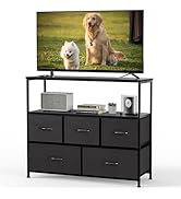 DUMOS TV Stand, Dresser with 5 Fabric Storage Drawers, Media Console Featuring Open Shelf for TV,...