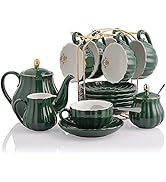 Porcelain Tea Sets British Royal Series, 8 OZ Cups&amp; Saucer Service for 6, with Teapot Sugar Bowl ...