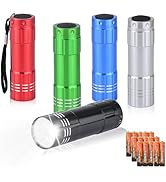 yikosam 5 Pack of Flashlights 9 LED Mini Aluminum Flashlight Bulk with Lanyard 15 AAA Batteries I...