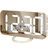 WulaWindy Digital Alarm Clock, Large Mirrored LED Display with Dual USB Ports, Snooze Function Di...
