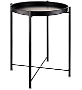 EKNITEY End Table,Folding Metal Side Table Waterproof Small Coffee Table Sofa Side Table with Rem...
