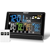 Geevon Weather Station Wireless Indoor Outdoor Thermometer 3 Sensors, Color Display Digital Tempe...