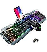 Wireless Gaming Keyboard and Mouse,16 Kinds RGB LED Backlit Rechargeable Keyboard Mouse with 4800...