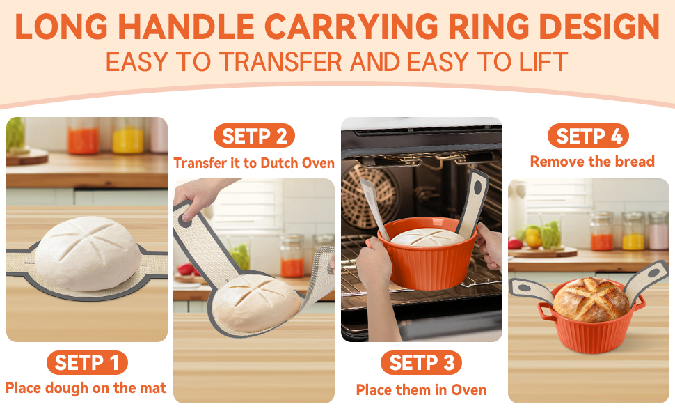 Sharmila Silicone Bread Sling with long handle for easy dough transfer and safe bread removal.