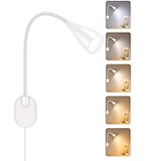 LED Wall Mounted Bedside Reading Light, 3 Color Modes,10 Brightness Dimmable, USB Charging Port, ...