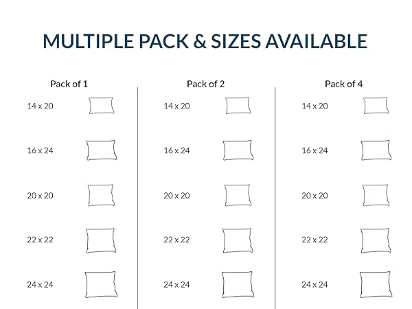 12x12 12x20 14x14 16x16 18x18 20x20 17x17 16x24 22x22 24x24 26x26 pack of 1 pack of 2 pack of 4 soft