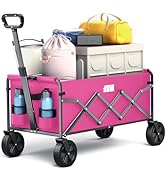 Collapsible Folding Wagon, Heavy Duty Foldable Wagon Cart with Wheel, Lightweight Utility Grocery...