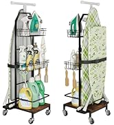 TIPSYTREE Ironing Board Holder Cart for Small &amp; Narrow Laundry Rooms, Freestanding Iron &amp; Ironing...