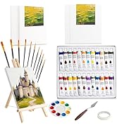 42 Pcs Acrylic Painting Set with Pine Wood Easel, 24 Colors Acrylic Paint, Brushes, Canvases, Com...
