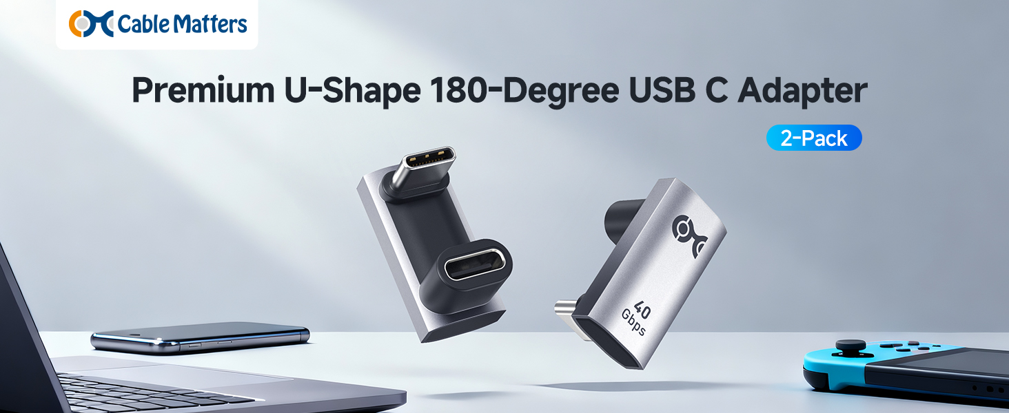 Cable Matters 180 degree USB C extender adapter with 40Gbps Data Transfer and 240W Charging
