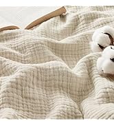 Bedsure 100% Cotton Muslin Throw Blanket Large 50x70 Inches - 4-Layer Breathable and Lightweight ...