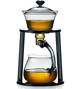 DOPUDO Lazy Kungfu Glass Tea Set Semi Automatic Drip Rotating with Infuser Glass Teapot Set (4 cups)