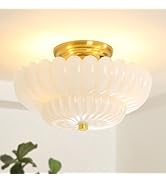 GloMuse Hallway Light Fixtures Semi Flush Mount Ceiling Light Milk Glass Gold Base Modern Lightin...