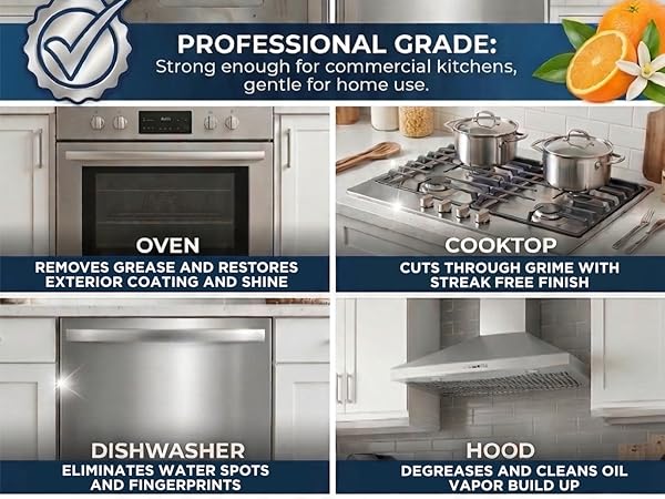 Cleans and polishes ovens, cooktops, dishwashers and hoods