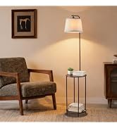 Floor Lamp with Table, 2-in-1 Side Table Floor Lamp with Linen Shade | 2-in-1 Floor Lamp &amp; Table ...