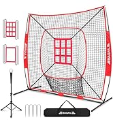 BAGAIL 7x7 ft Baseball &amp; Softball Practice Net with Bow Frame for Batting, Hitting, Pitching, Por...
