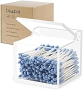 Dealpoli Clear Acrylic Qtip Holder With Lid Cotton Balls Swab Organizer,Square Q Tip Storage, Flo...