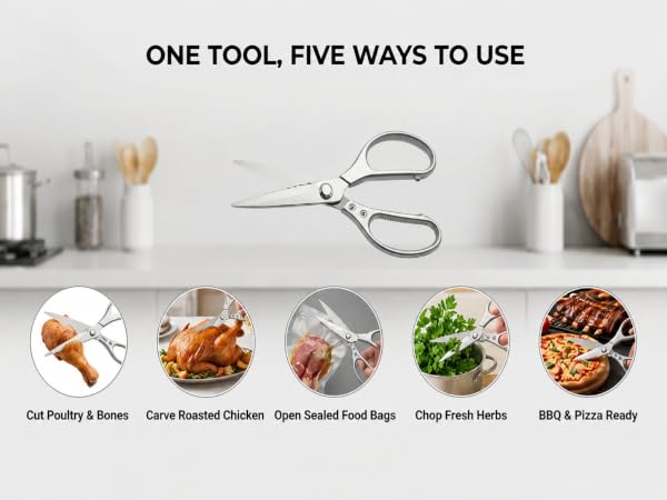 Multi-purpose stainless steel kitchen food scissors