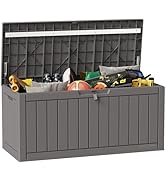 EAST OAK Outdoor Storage Box, 100 Gallon Deck Box, Waterproof Resin Storage Bench for Patio Cushi...