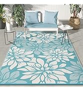 GENIMO Outdoor Rug Waterproof for Patio Decor, 6' x 9' Reversible Plastic Straw Floral Camping Ca...