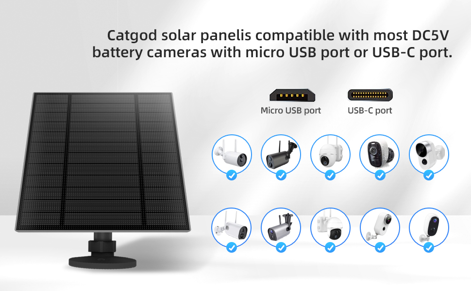 5W Solar Panel for Security Camera, Solar Panel with Micro USB &amp;amp; USB-C Port for DC 5V Battery Camera