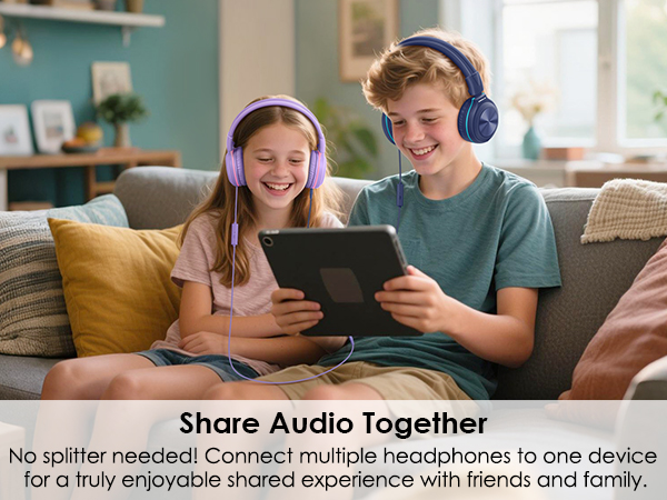 wired kids headphones with sharing port
