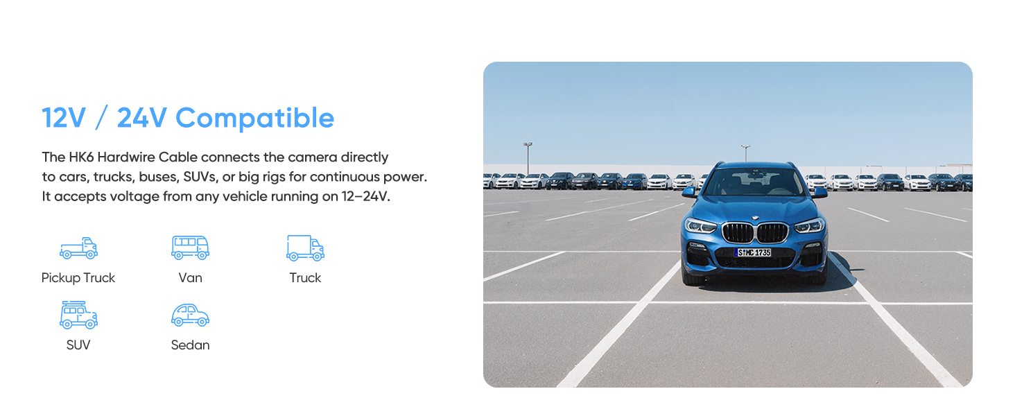 VIOFO HK6 hardwire kit 12V/24V compatible: supports cars for continuous parking power.