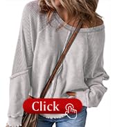 SHEWIN Womens Fashion Waffle Knit Sweatshirt Casual Crewneck Long Sleeve Reverse Seam Oversized P...