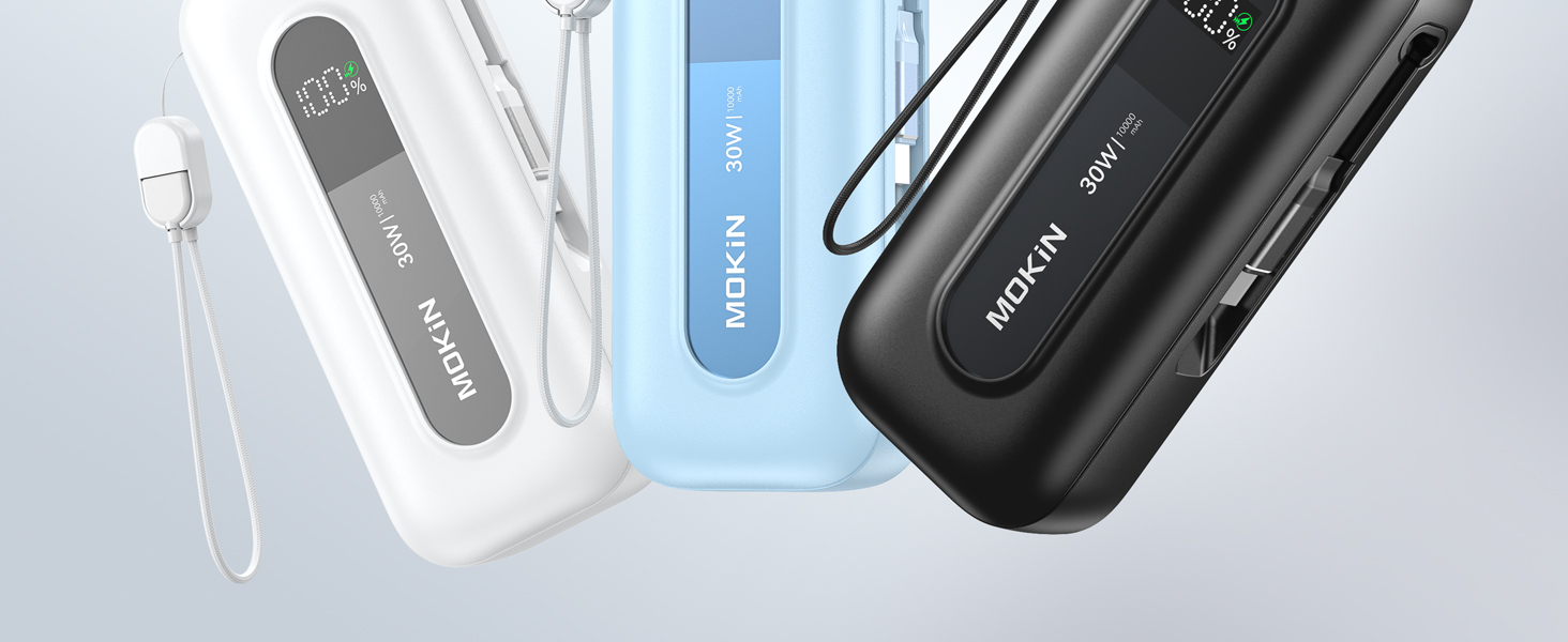  Portable Power Bank with Retractable USB C Cables
