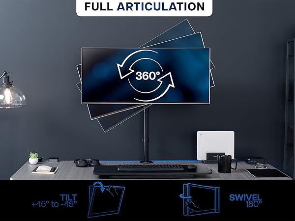Extra tall monitor mount articulation