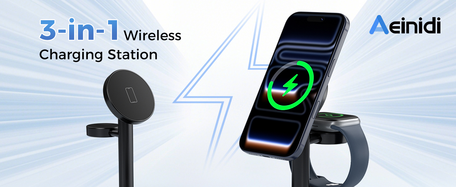 magsafe charger stand wireless iphone 17 16 15 14 13 12 3 in 1 charging station apple watch airpods