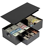 Cash Box Money Organizer - Black 15” x 7.5” x 4” Cashbox 5 Compartments Drawer Tray - Bills and C...