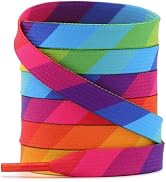YJRVFINE Flat Striped Shoe Laces: 1 Pair Colorful Replacement Shoelaces | 10mm Wide, 48" Length, ...