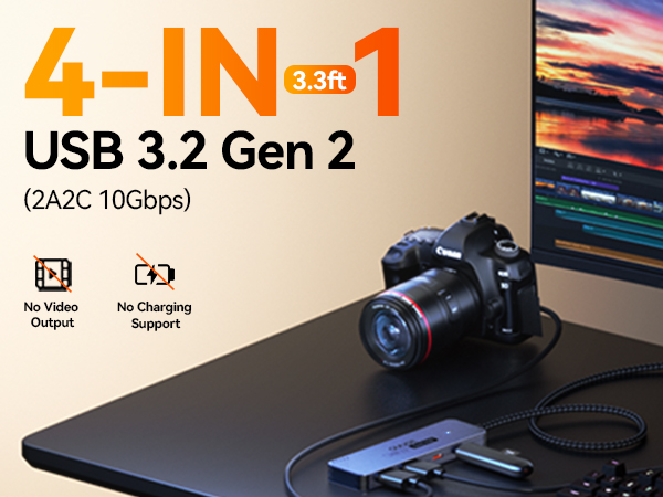 Text reads 'USB 3.2 Gen 2' and '(2A2C 10Gbps)'. Product image showing various USB or connectivity ports and technical specifications displayed across multiple panels.