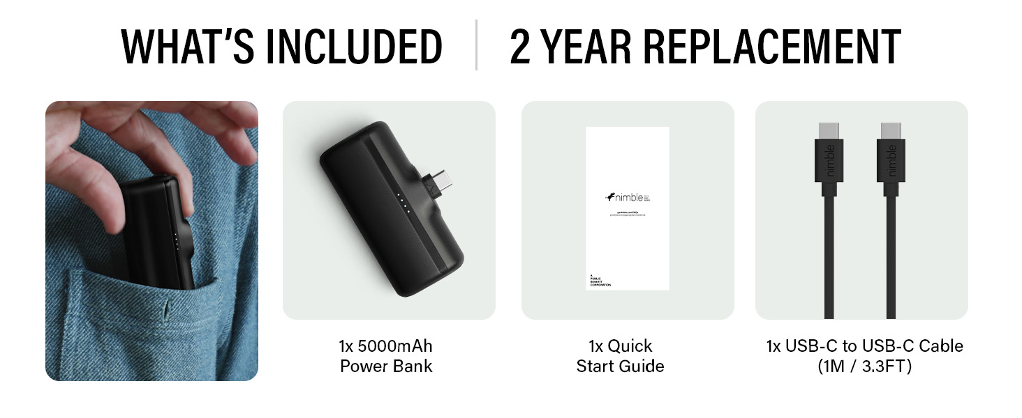 Built-in USB C Battery Pack Travel Essential Phone Power Bank for iPhone