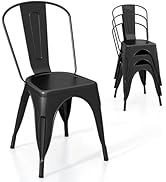 Giantex Metal Dining Chairs Set of 4, Farmhouse Kitchen Chairs with Removable Backrest, Space-Sav...