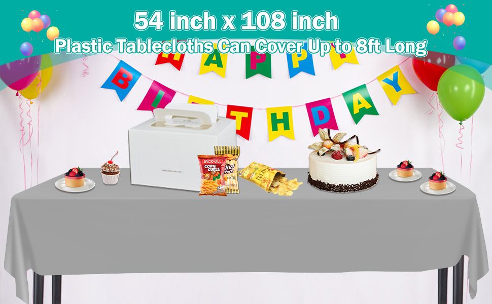54x108 inch plastic tablecloths can cover up to 8ft