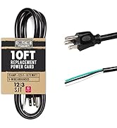 Cablectric 10 Foot 12 AWG Replacement Cord with Open End - 15 Amp Heavy Duty Black Replacement Ex...