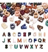 FASHEWELRY 50Pcs Chunky Large Letter Beads for Paracord Keychains Making, Imitation Marble Gemsto...