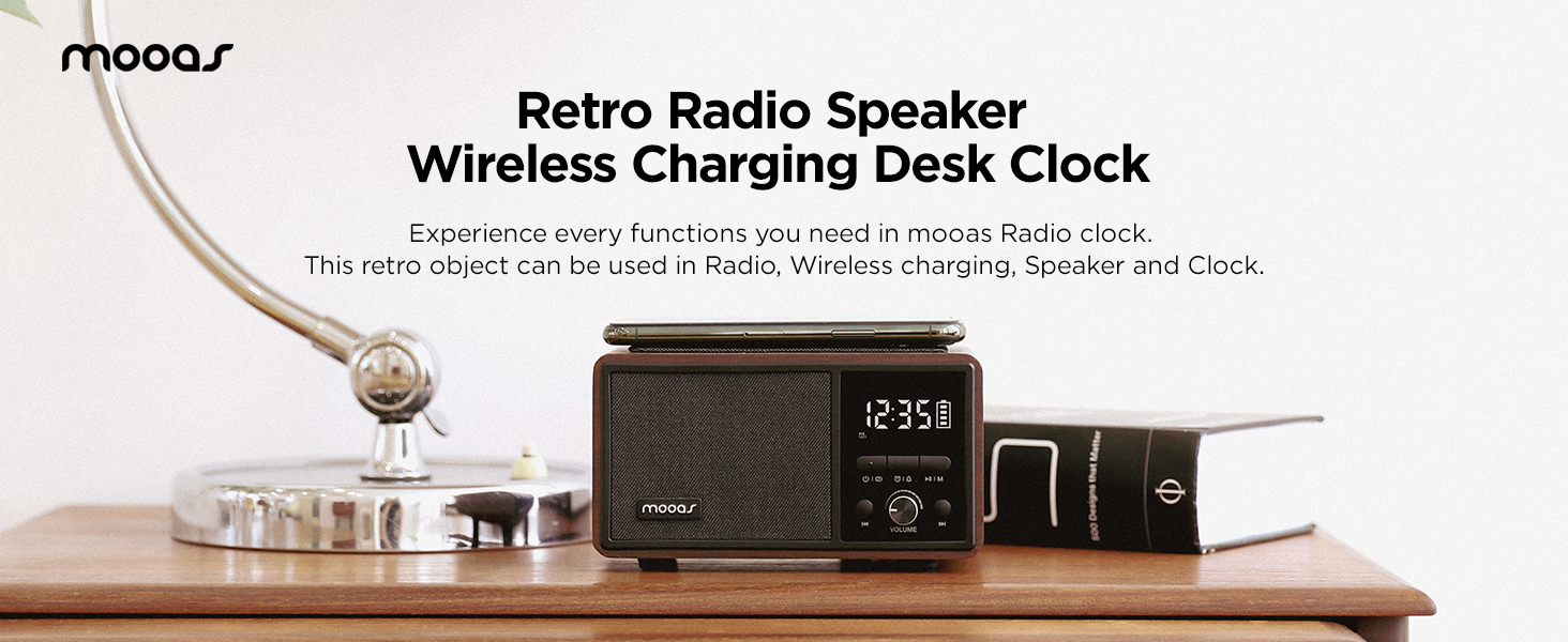 Retro Radio Speaker Wireless Charging Desk Clock