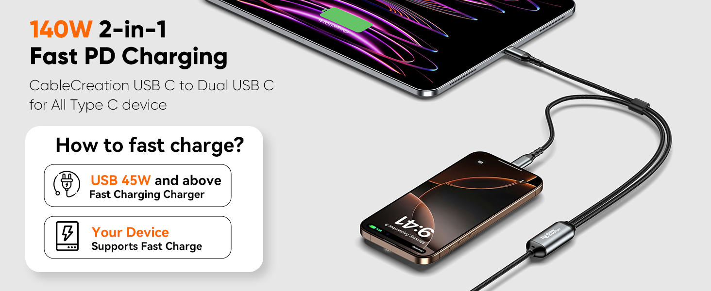 140W 2-in-1 Fast charging cable