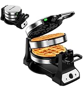 Waffle Maker, 1400W Belgian Waffle Maker, Double Waffle Iron 180° Flip, Rotating Nonstick Plates,...