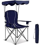 GYMAX Camping Chair, Folding Outdoor Lawn Chair with Canopy, Carry Bag &amp; Cup Holder, Portable Hea...